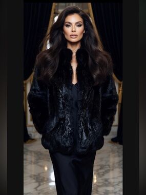 Somerset Black Rabbit Fur Coat Jacket Sz Med